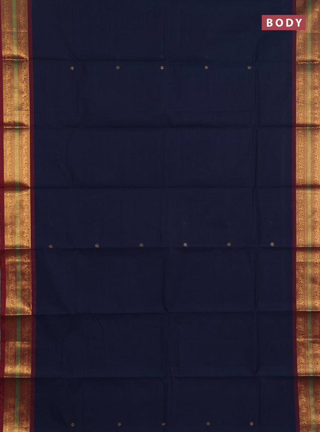 Chettinad cotton saree peacock blue and maroon with zari woven buttas and zari woven border