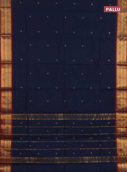 Chettinad cotton saree peacock blue and maroon with zari woven buttas and zari woven border