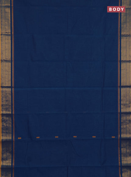 Chettinad cotton saree peacock blue and mustard yellow with thread woven buttas and zari woven border
