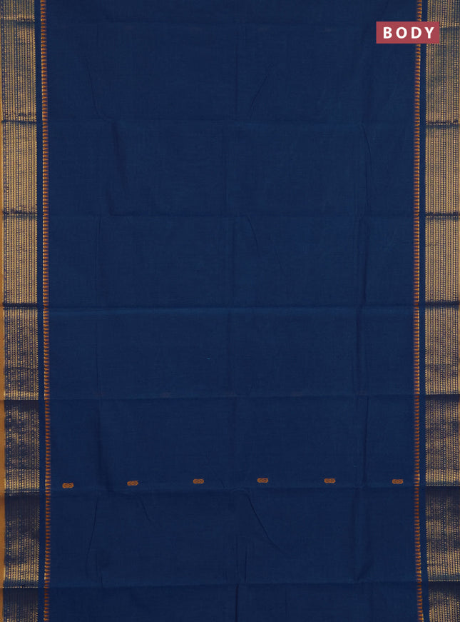 Chettinad cotton saree peacock blue and mustard yellow with thread woven buttas and zari woven border