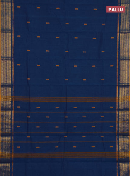 Chettinad cotton saree peacock blue and mustard yellow with thread woven buttas and zari woven border