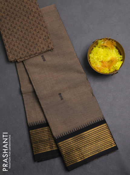 Chettinad cotton saree chiku with thread woven buttas and zari woven border