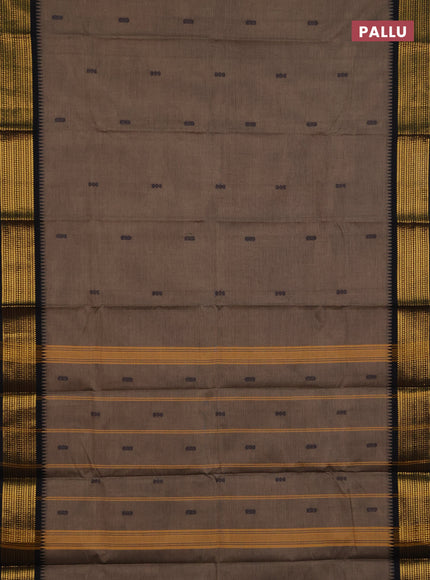 Chettinad cotton saree chiku with thread woven buttas and zari woven border