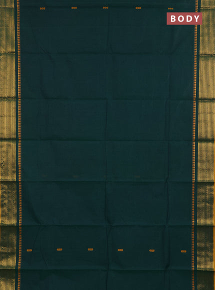 Chettinad cotton saree green and mustard yellow with thread woven buttas and zari woven border