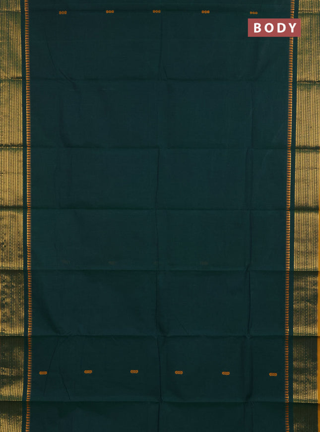 Chettinad cotton saree green and mustard yellow with thread woven buttas and zari woven border