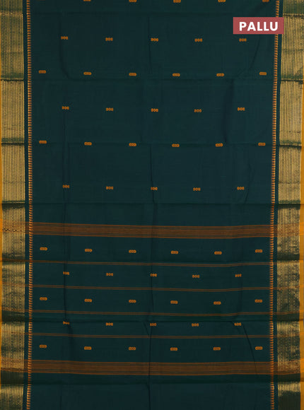 Chettinad cotton saree green and mustard yellow with thread woven buttas and zari woven border