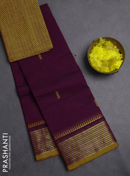 Chettinad cotton saree purple and mustard yellow with thread woven buttas and zari woven border