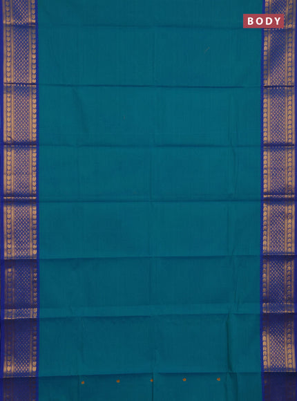 Chettinad cotton saree teal blue and blue shade with thread woven buttas and zari woven border