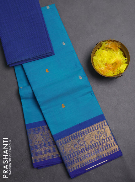 Chettinad cotton saree cs blue and blue shade with thread woven buttas and zari woven border