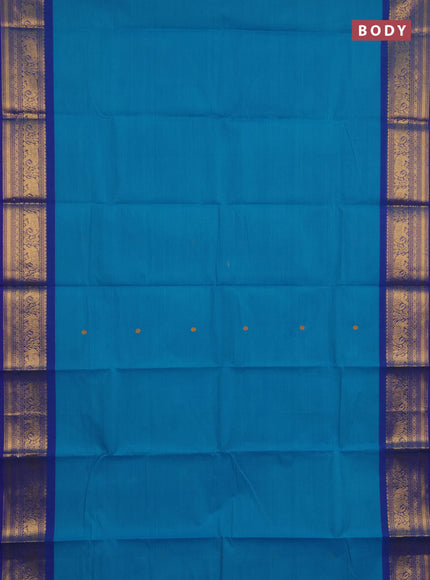 Chettinad cotton saree cs blue and blue shade with thread woven buttas and zari woven border