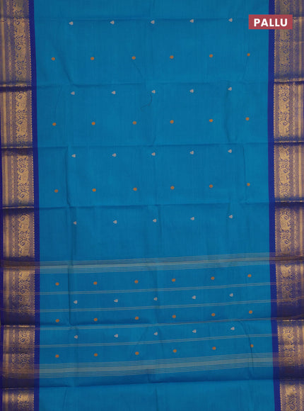 Chettinad cotton saree cs blue and blue shade with thread woven buttas and zari woven border