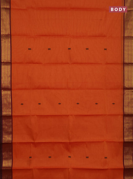 Chettinad cotton saree sunset orange and maroon shade with thread woven buttas and zari woven border