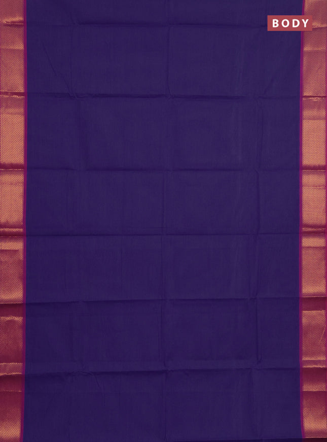 Chettinad cotton saree blue and pink with plain body and zari woven border