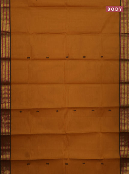 Chettinad cotton saree mustard shade and green shade with thread woven buttas and zari woven border
