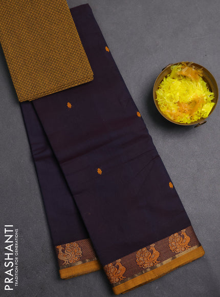 Chettinad cotton saree jamun and mustard yellow with thread woven buttas and thread woven butta border