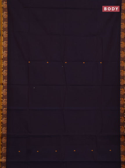 Chettinad cotton saree jamun and mustard yellow with thread woven buttas and thread woven butta border