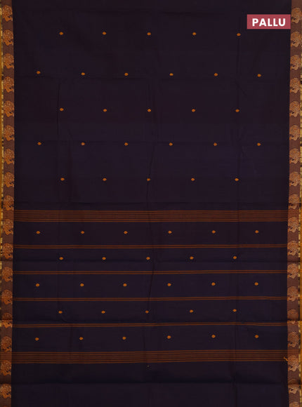 Chettinad cotton saree jamun and mustard yellow with thread woven buttas and thread woven butta border