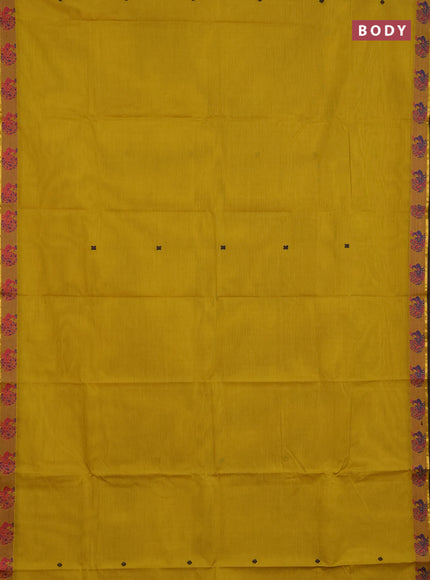 Chettinad cotton saree lime yellow and black with thread woven buttas and thread woven butta border