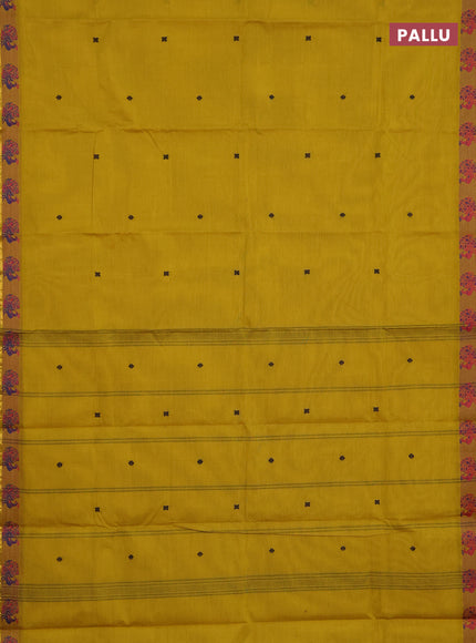 Chettinad cotton saree lime yellow and black with thread woven buttas and thread woven butta border