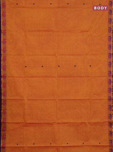 Chettinad cotton saree sunset orange and purple with thread woven buttas and thread woven butta border