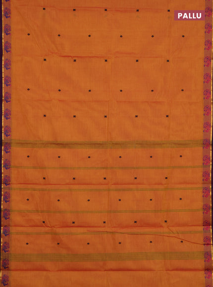 Chettinad cotton saree sunset orange and purple with thread woven buttas and thread woven butta border