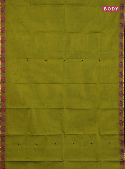 Chettinad cotton saree lime green and bottle green with thread woven buttas and thread woven butta border