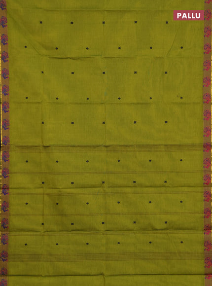 Chettinad cotton saree lime green and bottle green with thread woven buttas and thread woven butta border