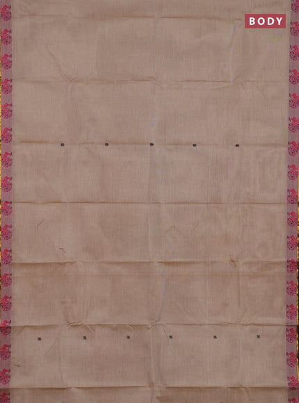 Chettinad cotton saree sandal and brown with thread woven buttas and thread woven butta border
