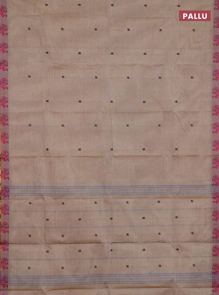 Chettinad cotton saree sandal and brown with thread woven buttas and thread woven butta border