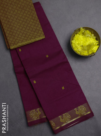 Chettinad cotton saree magent pink and mustard yellow with thread woven buttas and thread woven butta border