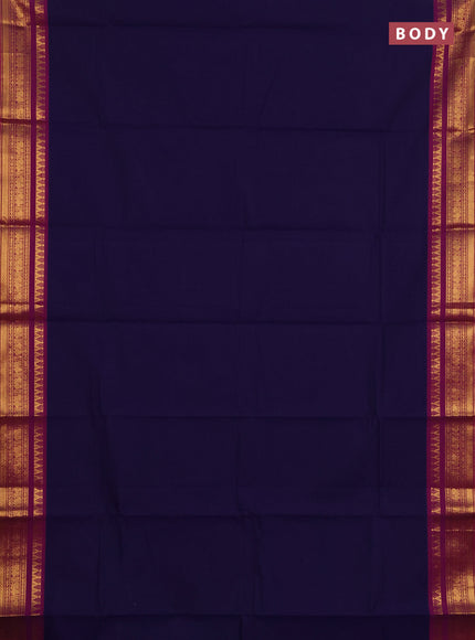 Chettinad cotton saree blue and pink with plain body and zari woven border