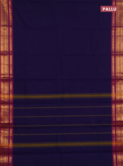 Chettinad cotton saree blue and pink with plain body and zari woven border