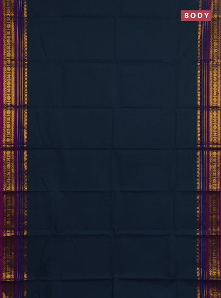 Chettinad cotton saree peacock green and purple with plain body and zari woven border