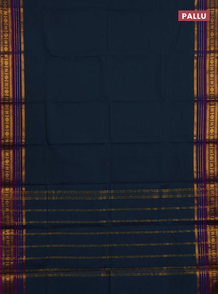 Chettinad cotton saree peacock green and purple with plain body and zari woven border