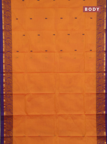 Chettinad cotton saree sunset orange and pink with thread woven buttas and thread woven border