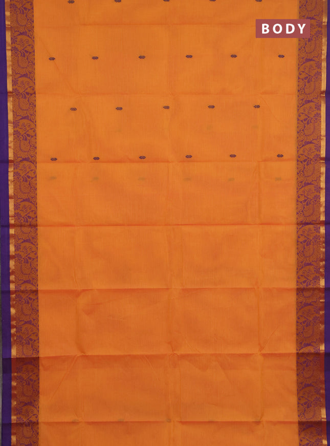Chettinad cotton saree sunset orange and pink with thread woven buttas and thread woven border