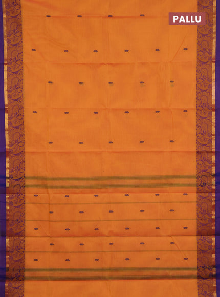 Chettinad cotton saree sunset orange and pink with thread woven buttas and thread woven border