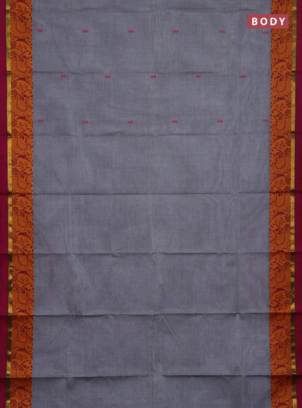 Chettinad cotton saree grey and violet with thread woven buttas and thread woven border