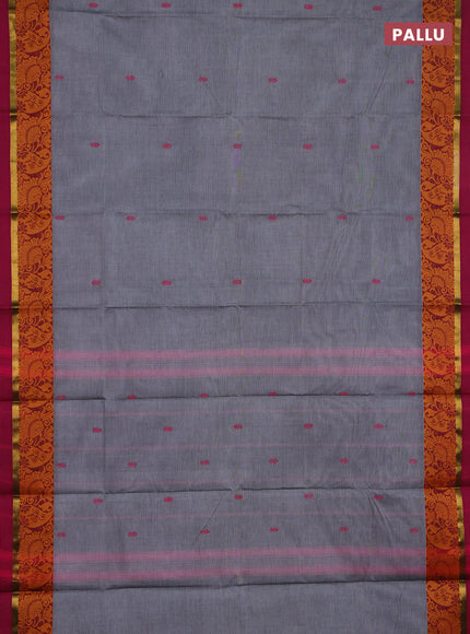 Chettinad cotton saree grey and violet with thread woven buttas and thread woven border