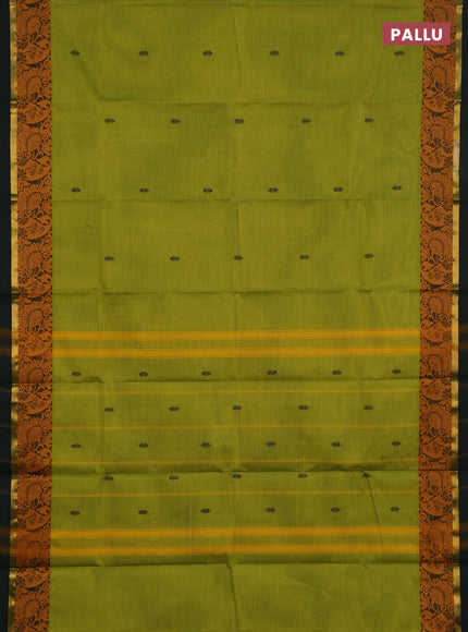 Chettinad cotton saree light green and mustard yellow with thread woven buttas and thread woven border