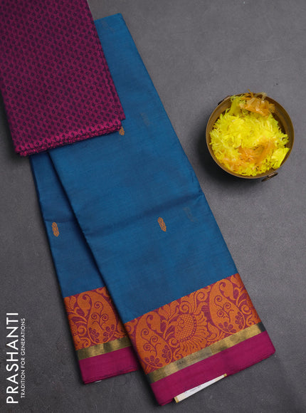 Chettinad cotton saree cs blue and pink with thread woven buttas and thread woven border