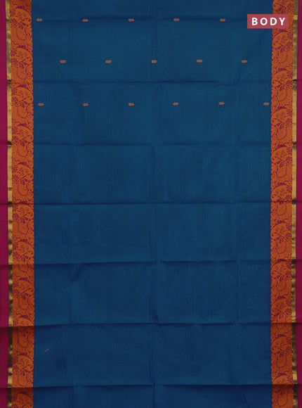 Chettinad cotton saree cs blue and pink with thread woven buttas and thread woven border