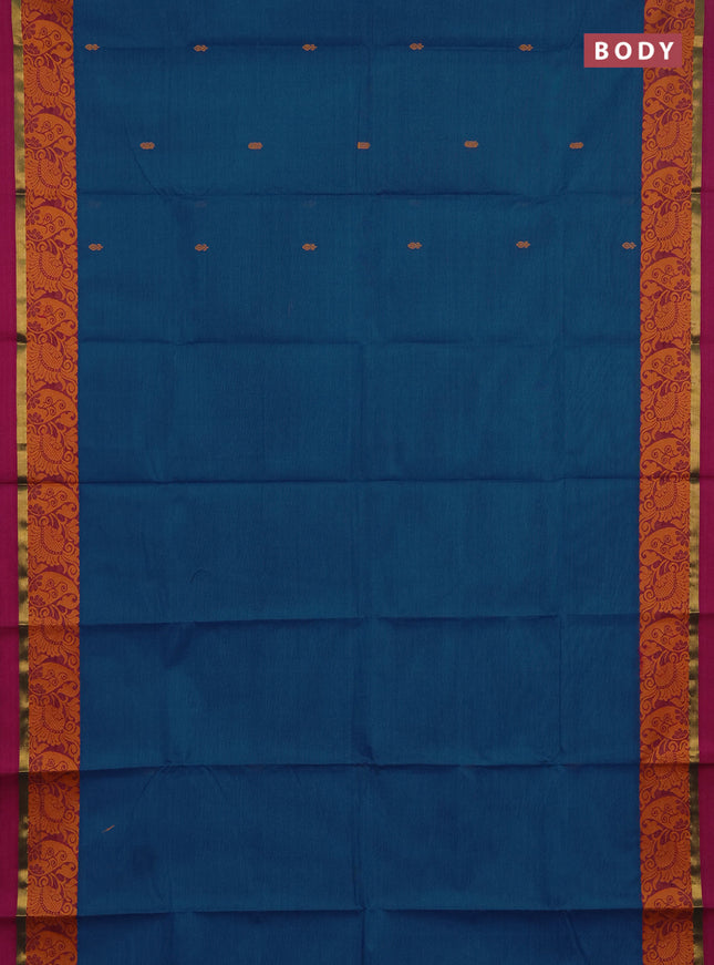Chettinad cotton saree cs blue and pink with thread woven buttas and thread woven border