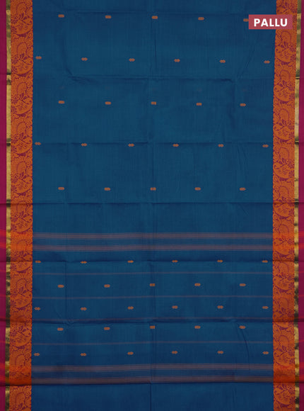 Chettinad cotton saree cs blue and pink with thread woven buttas and thread woven border