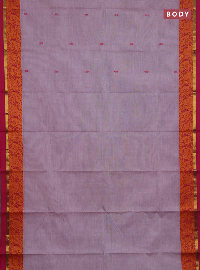 Chettinad cotton saree pastel lavender and pink with thread woven buttas and thread woven border