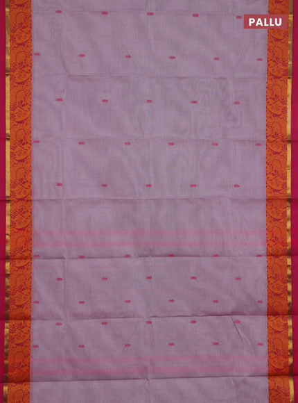 Chettinad cotton saree pastel lavender and pink with thread woven buttas and thread woven border