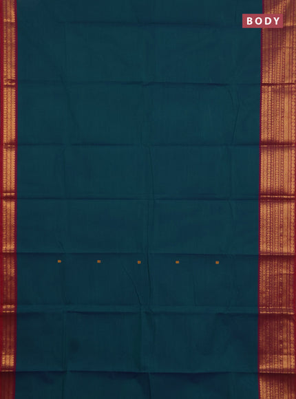 Chettinad cotton saree teal blue and maroon with thread woven buttas and long zari woven border