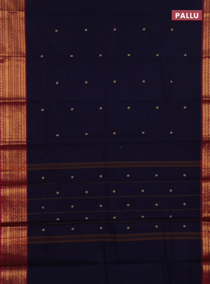 Chettinad cotton saree navy blue and pink with thread woven buttas and long zari woven border