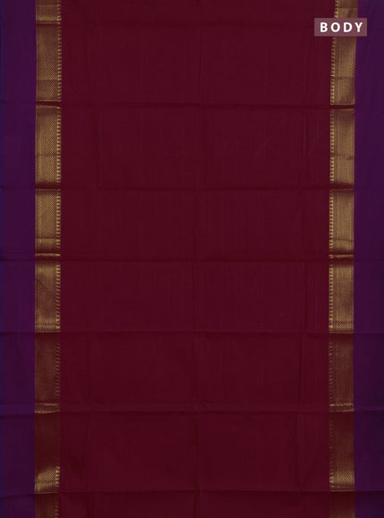 Chettinad cotton saree magenta pink and purple with plain body and zari woven simple border