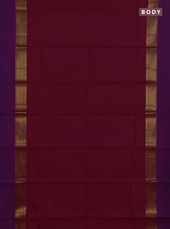 Chettinad cotton saree magenta pink and purple with plain body and zari woven simple border